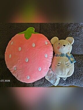 Plush Strawberry Pillow with Cream Bear Plush